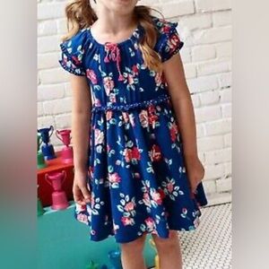 Wild Flowers Girls’ 6 Short Sleeve Navy Floral Print Twirl Dress